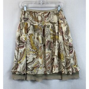 Votre Nom Women's Sz 8 Paisley Prints 100% Silk Lace‎ Hems Pull On Mini Skirt